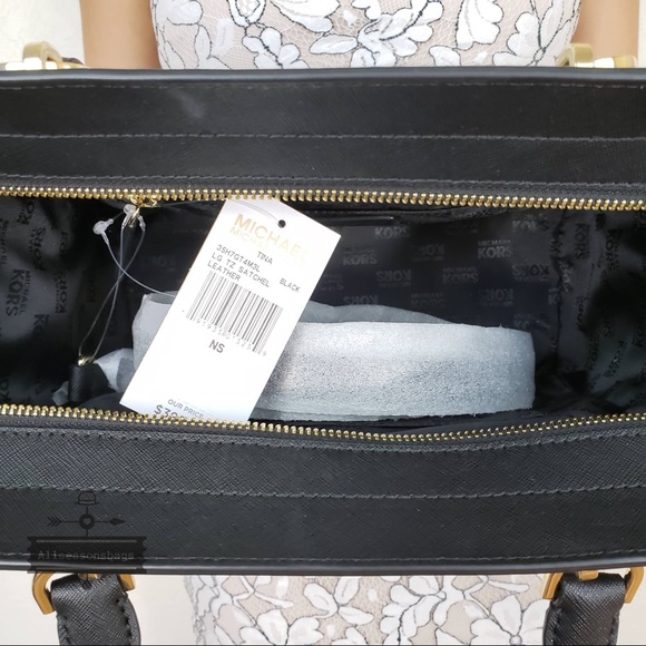 NWT Michael Kors tina Large Black Satchel Leather - Picture 4 of 5